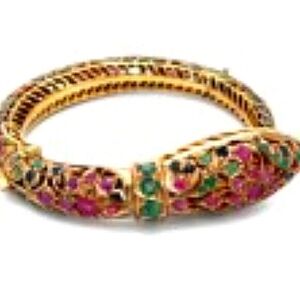 9k Ruby Emerald Sapphire Rose Gold Gem Set Snake Bangle Bracelet